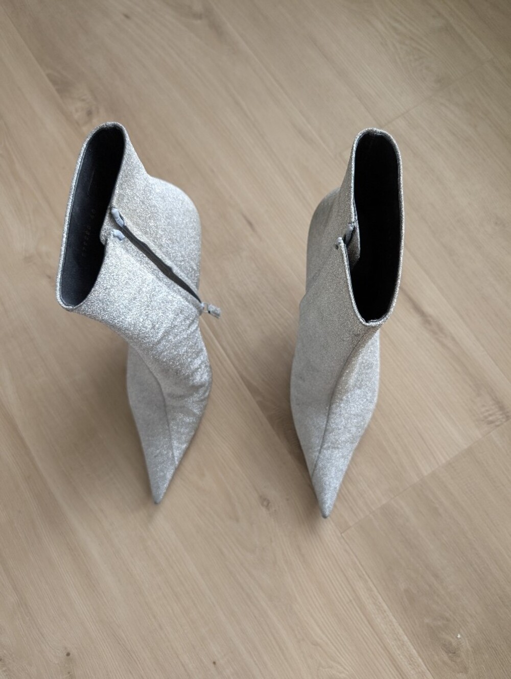 balenciaga Silver Glitter Pointed Toe Ankle Boots Size 40